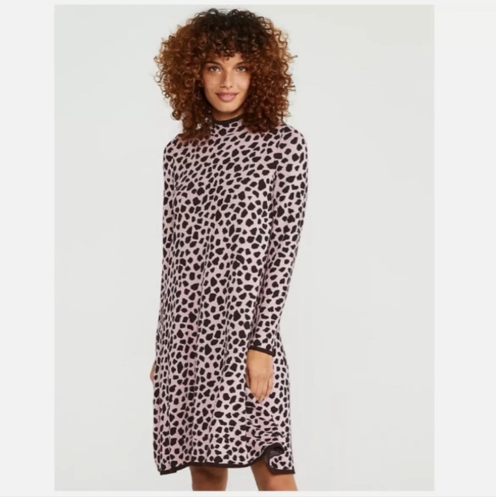 Ann Taylor Petite Pink Giraffe Animal Print Sweater Dress